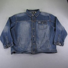 Vintage Rocawear Jacket Mens XL Blue Denim Jean Button Up Trucker Coat Rap Y2K