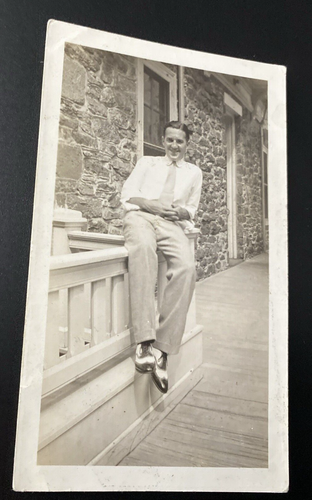 1934 Handsome Man Sitting on Railing Smiling South Montana Original Photo P14f24 - Picture 2 of 24
