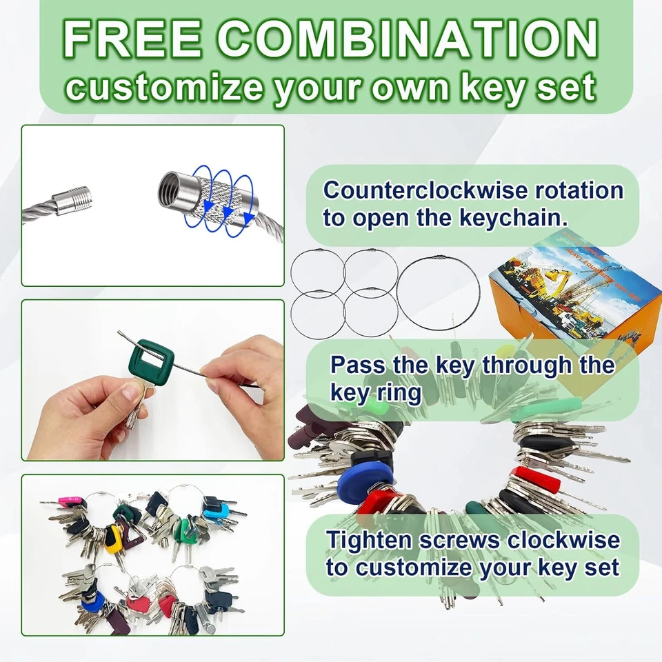 100 Heavy Machinery Plant Ignition Starter Key Set Cat Volvo JCB Case Kubota JD - Image 4 of 4