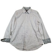 Robert Graham Men's Button Up Flip Cuff Shirt Sz XL Light Gray Floral Print