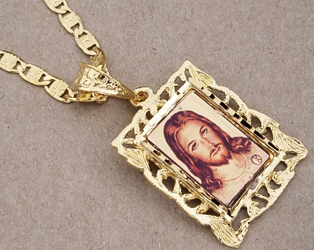 Set Charm Uomo Valentino Catena e Cristo Sacro Cuore Quadro Placcato Oro Giallo