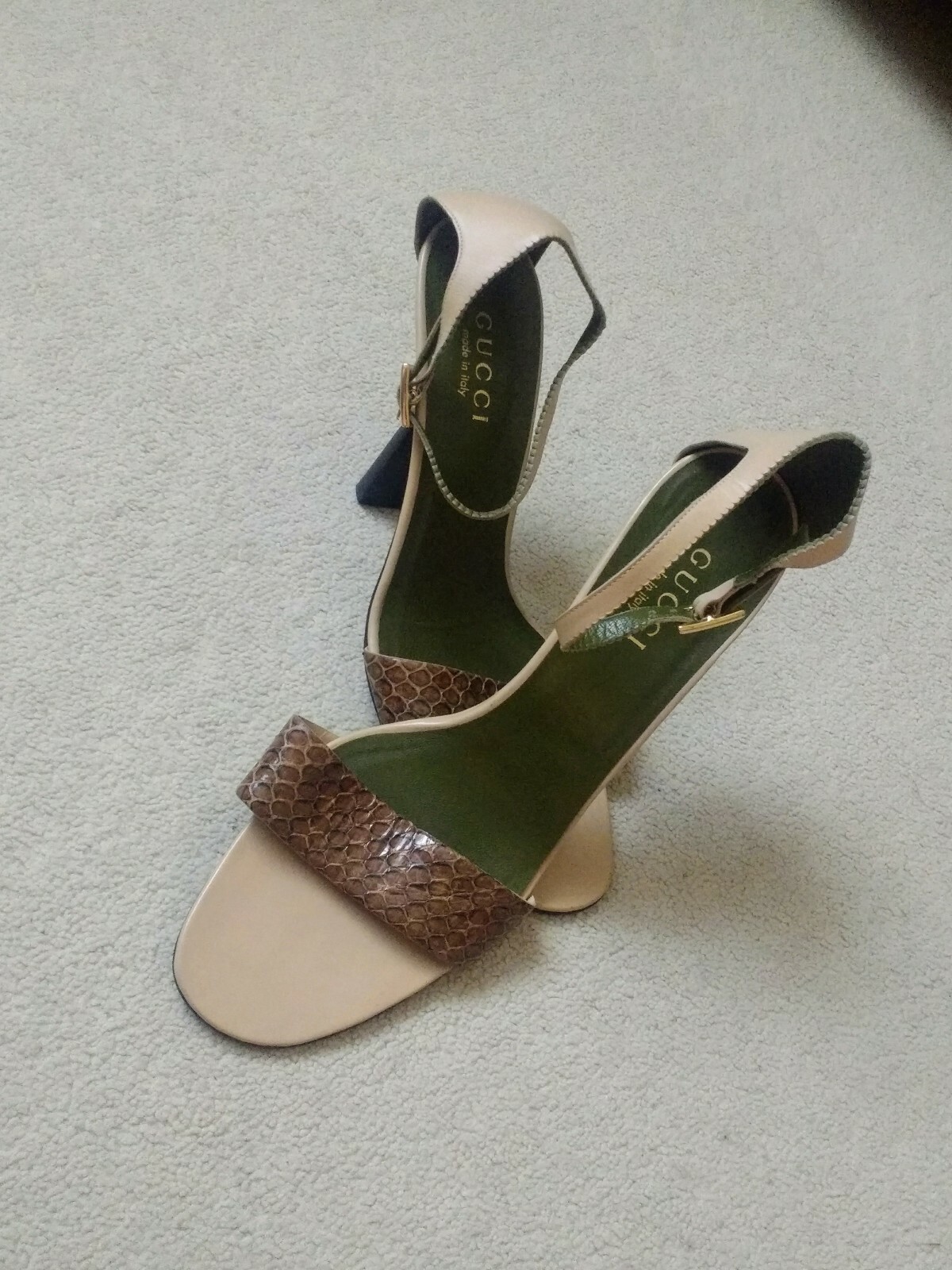 GUCCI women's Python leather open toe high heels … - image 9