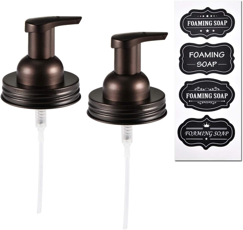 2 Mason Jar Soap Dispenser Lids With Pumps - Stainless Steel Replacement Caps | DIY Hand Soap, Lotion, Shampoo Dispenser Kit