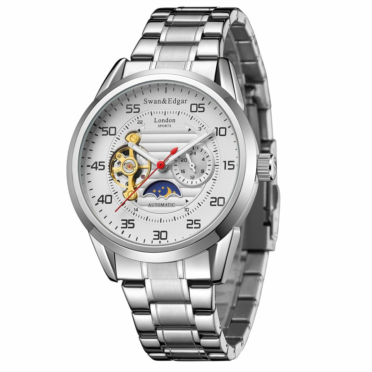 NEW LTD EDITION MENS SWAN EDGAR WHITE SPORTS AUTOMATIC WATCH 5yr WARRANTY