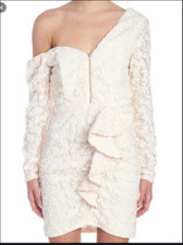 SELF PORTRAIT SEQUIN EMBELLISHED RUFFLE MINI IVORY DRESS sz us 6 uk 10 new