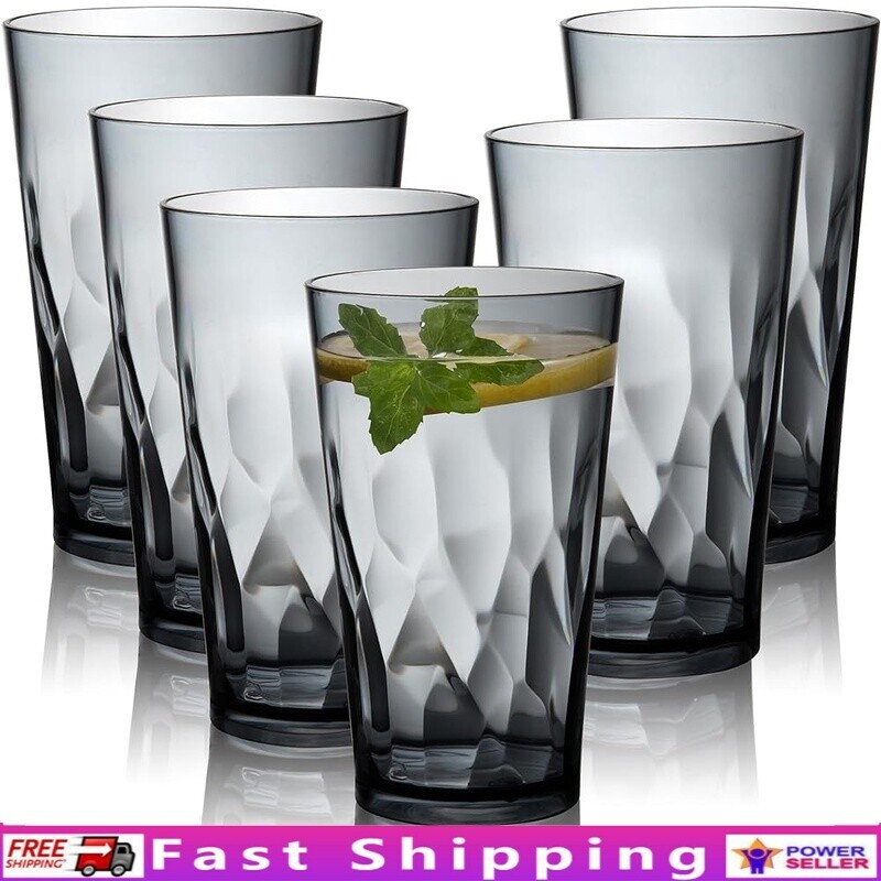 Unbreakable Shatterproof Plastic Drinking Glasses Set of 6 Dishwasher Safe BPA-Free Durable Cups