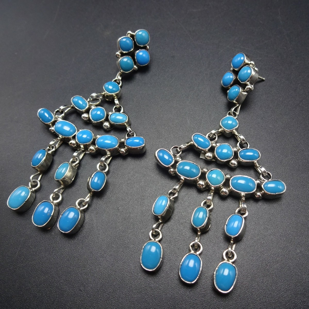 Sensational TURQUOISE Cluster Dangle Chandelier EARRINGS Esther 