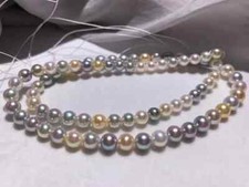Genuine rare natural rainbow akoya Pearl necklace 5.5-6mm sterling silver .