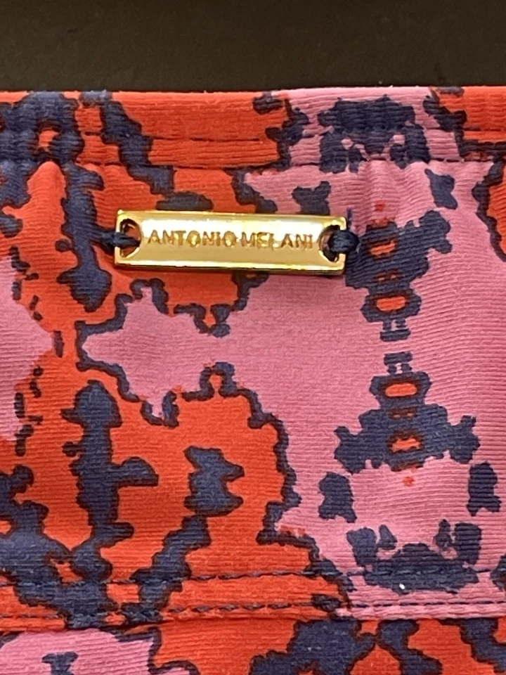 ANTONIO MELANI Blue & Red Geometric Design Size Med Bikini Top w/ Bikini Skirt - Image 4 of 4