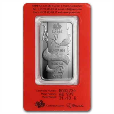 PAMP Suisse Lunar Year of the Dragon 2012 1 oz .999 Silver Bar (in