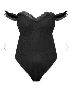 Body Noir Bardot En Maille Dobby - Pretty Little Thing, Taille 6, Neuf Avec étiquettes