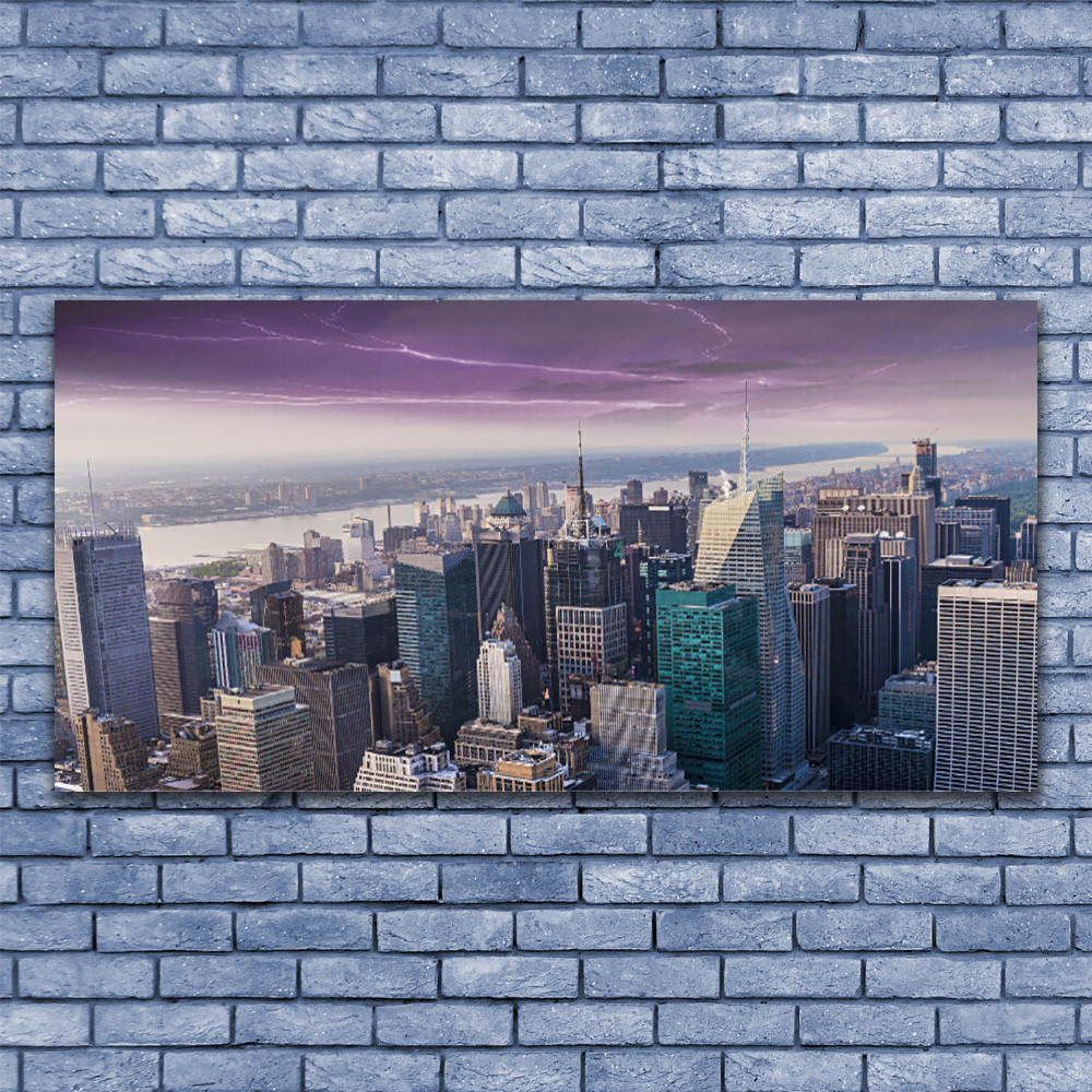 Tableau sur verre 140x70 cm image de bâtiments urbains modernes pour salon