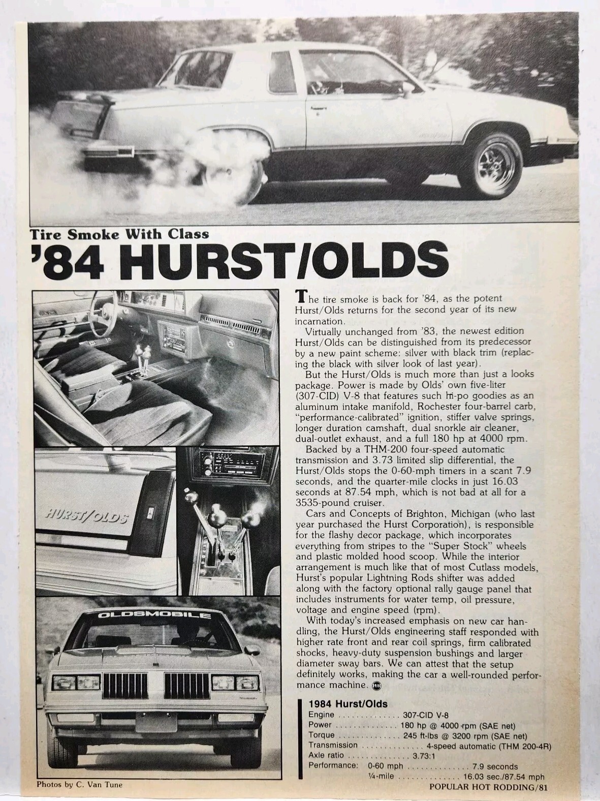 1984 Oldsmobile Hurst Olds Article & Specs Vintage Print Ad Man Cave ...