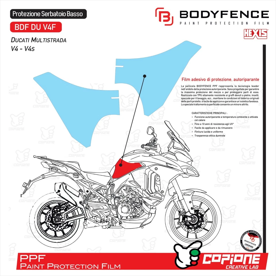 Protezione serbatoio DUCATI MULTISTRADA V4 e V4s antigraffio in PPF - BDF DU V4F