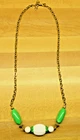 AVON vtg green white gold tone metal chunky bead Necklace Hook Costume Jewelry