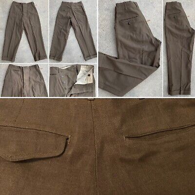 vintage wool military pants flat front cuffed button fly W vintage wool military pants flat front cuffed button fly W