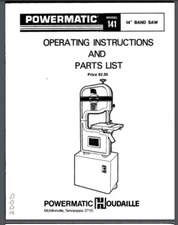 Powermatic Model 141 14 inch BANDSAW 19 pages Comb bound gloss cover