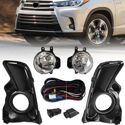 Clear Lens Fog Lights w/Wiring+Switch Kit For 2017 2018 2019 Toyota Highlander