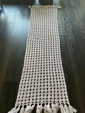 Crocheted, light purple and white table runner or sofa throw