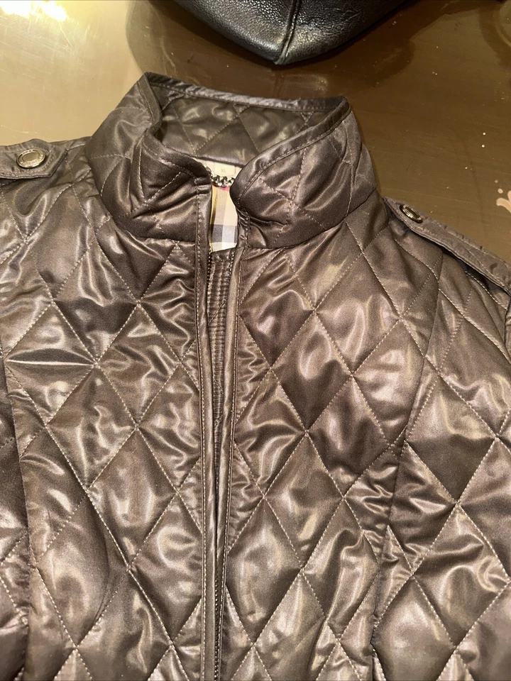 Burberry Shiny Puffer Blazer Jacket Classic Brown Logo Size Xl EUC Women’s Coat - Image 4 of 4