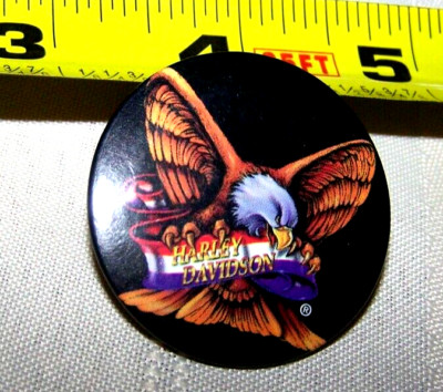 Harley Davidson VTG SPREAD EAGLE ROUND LOGO Vest/Jacket Pin BUTTON