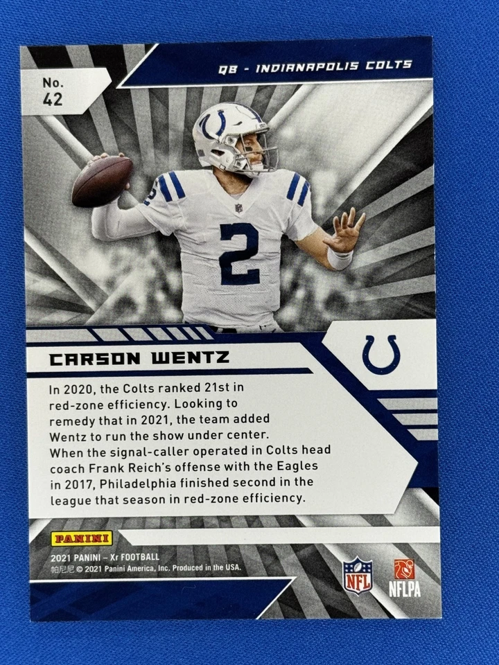 2021 XR Football #42 Carson Wentz Orange /99 Colts - Image 2 of 2