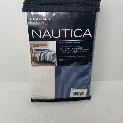 NAUTICA Terry Cove Standard Pillow Sham Green Blue White Striped 20 in x 26 in - Picture 6 of 6