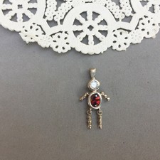 Birthstone Kid Pendant Charm Sterling Silver January Garnet Red Oval CZ Head