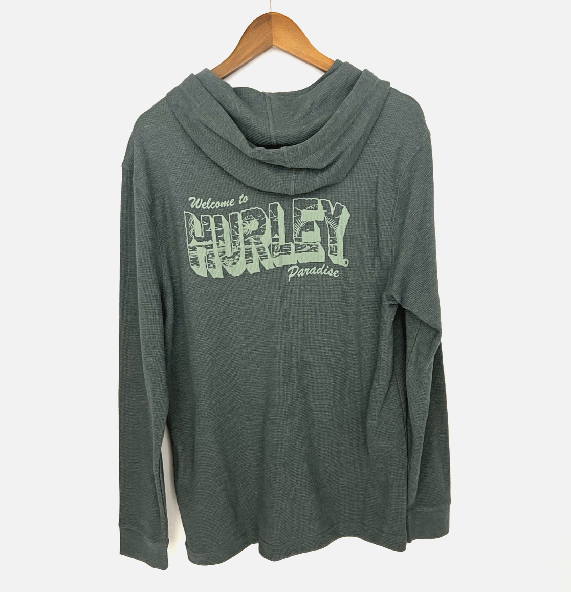 Hurley Thermal Shirt Mens Medium Hasta Green Hooded Thermal Pull Over Shirt New