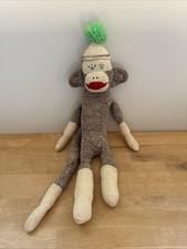 Vintage Sock Monkey Doll With Hat Handmade Sits 14 Tall, Total Approx 22