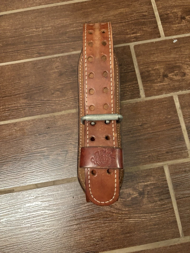 Hebilla de cinturón de levantamiento de pesas de cuero marrón vintage Altus pequeña 24-28 Foto 3 de 4