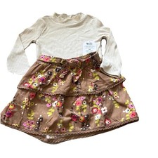 Oshkosh Toddler Kids Floral Corduroy Skirt Long Sleeve Cream Shirt 24MTH Set
