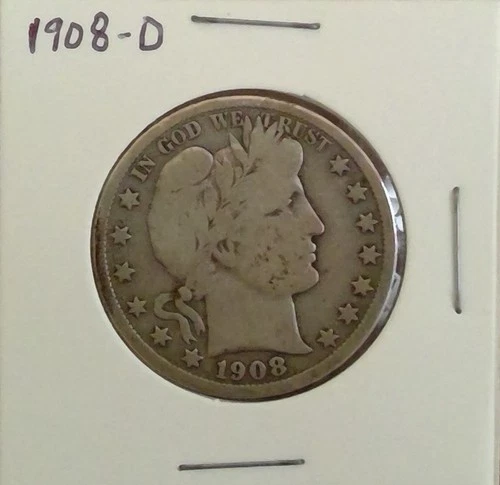 1908 D 90% Silver Barber Half Dollar Coin