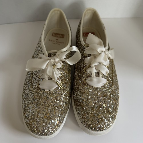 Keds Kate Spade Glitter Sneakers Cream Gold Shoes Women’s Size 7