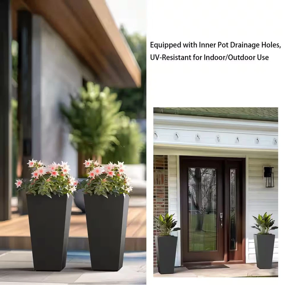 Moderno 24,5 pulgadas. Plano de cemento alto grande alto cuadrado cónico negro carbón exterior Foto 3 de 4