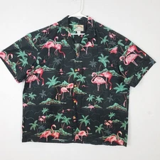 VTG Paradise Found XXL Tropical Flamingo Print Men's Wooden Button Up Shirt EUC