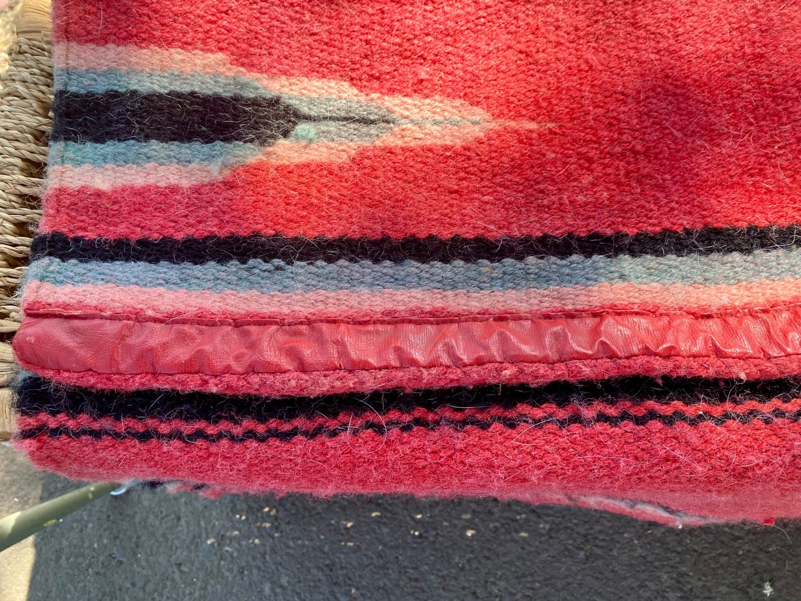 Vintage Woven Wool Saddle Blanket - 28 x 32 Red, Black, Turquoise Heavy Weight