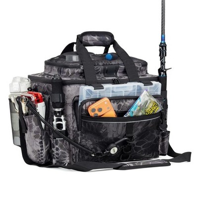 Rabjen Fishing Tackle Bag with Rod Holders & Cooler Main Compartment   Large ...