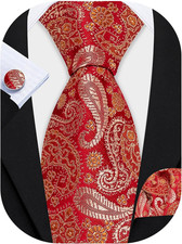 Men Tie Set Floral Paisley Silk Necktie Pocket Square Cufflinks Formal Wedding P