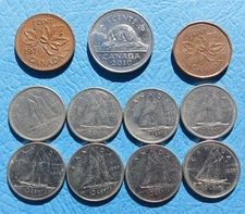 ELEVEN Canadian Coins.  Circulated Condition.  Free US Shipping!