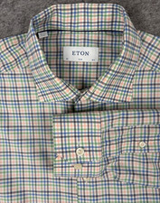 Eton Dress Shirt Mens 16.5 42 Slim Fit Colorful Check Twill Cotton Long Sleeve
