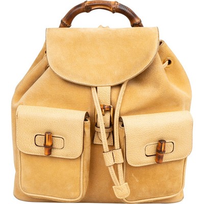 Gucci Suede Bamboo Drawstring Backpack Rucksack