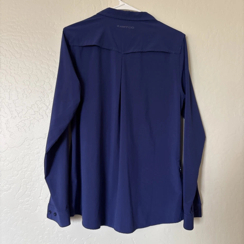 Рубашка женская Exofficio большая синяя фиолетовая активная Lt Wt на пуговицах нейлон карман на молнии - Изображение 3 из 4