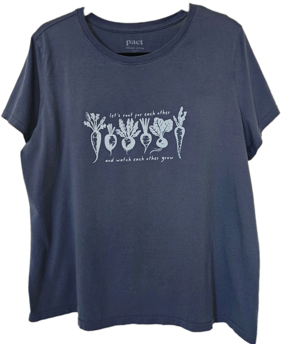 Pact Womans Organic Cotton Blue Lets Root For Each Other Short Sleeve Tee Sz XL