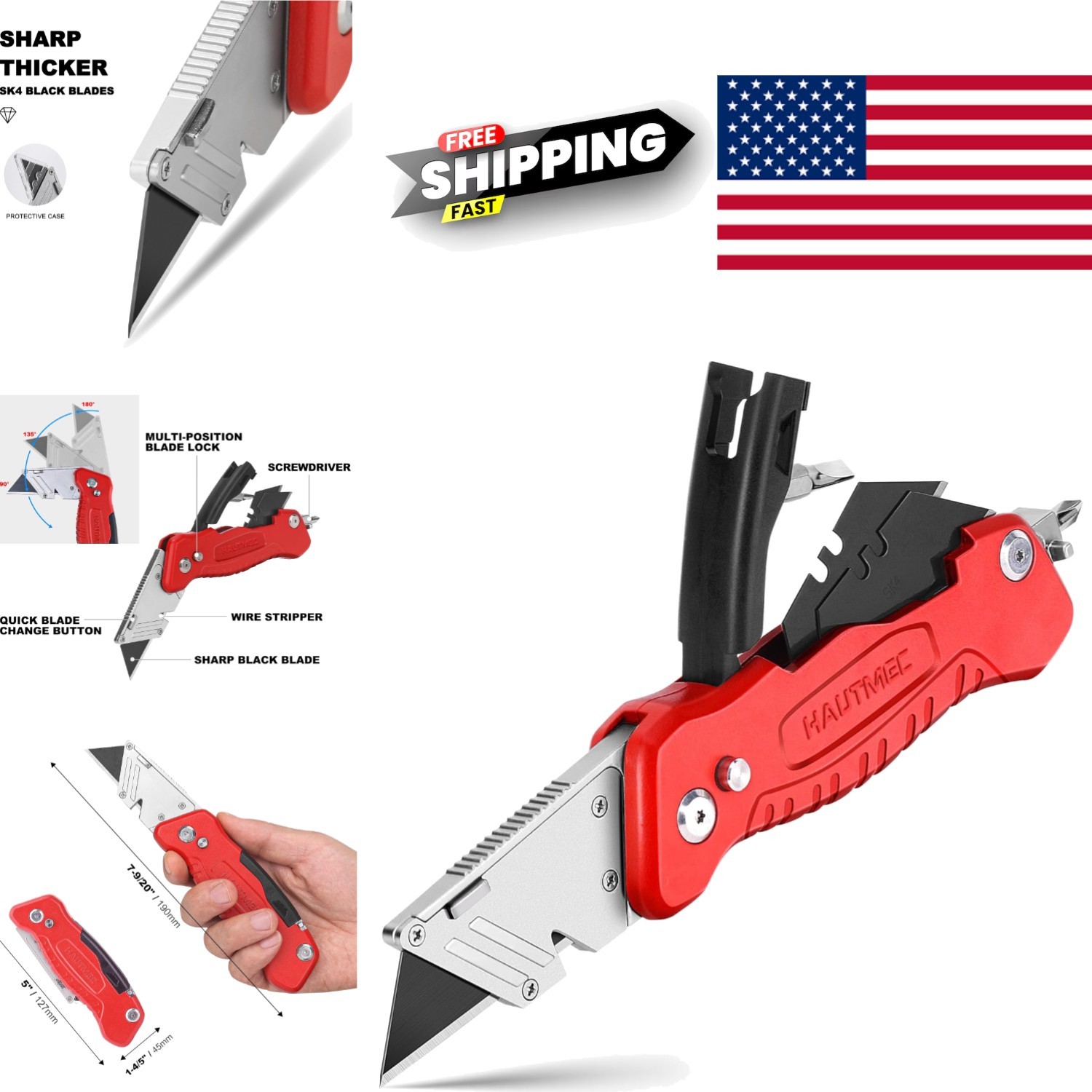 Compact Multitool Knife with Aluminum Handle Blade Storage and Safety Features