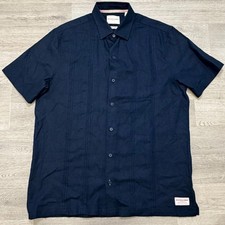 Scotch  Soda Linen Blend Shirt Mens Medium Navy Short Sleeve Button Casual