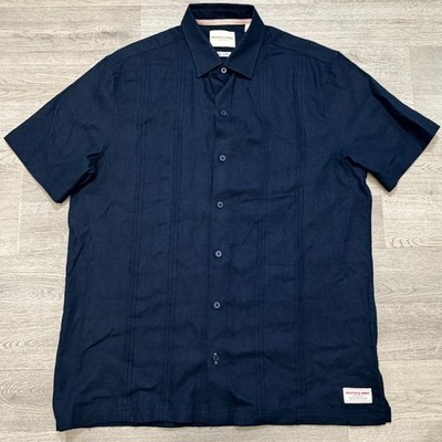 Scotch & Soda Linen Blend Shirt Mens Medium Navy Short Sleeve Button Casual