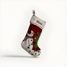 Pottery Barn Kids Red Gingham Quilted Snowman Christmas Stocking Mono Mom 20"