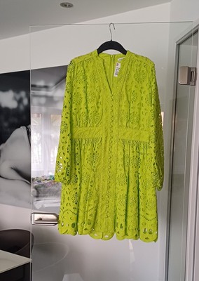 MRS HUGS Kleid Damen Neon  Lime Grün Größe  XXL 42/44 Spitzenkleid Baumwolle 