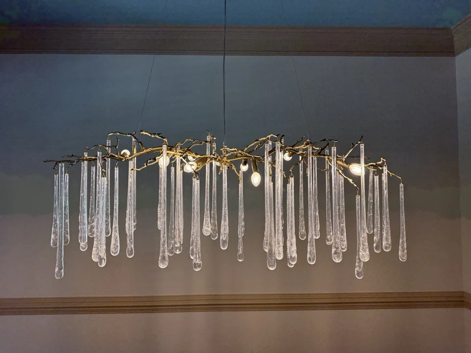 John Richard Brass and Glass Teardrop Chandelier 9 Light, 60” Wide - Image 3 of 4